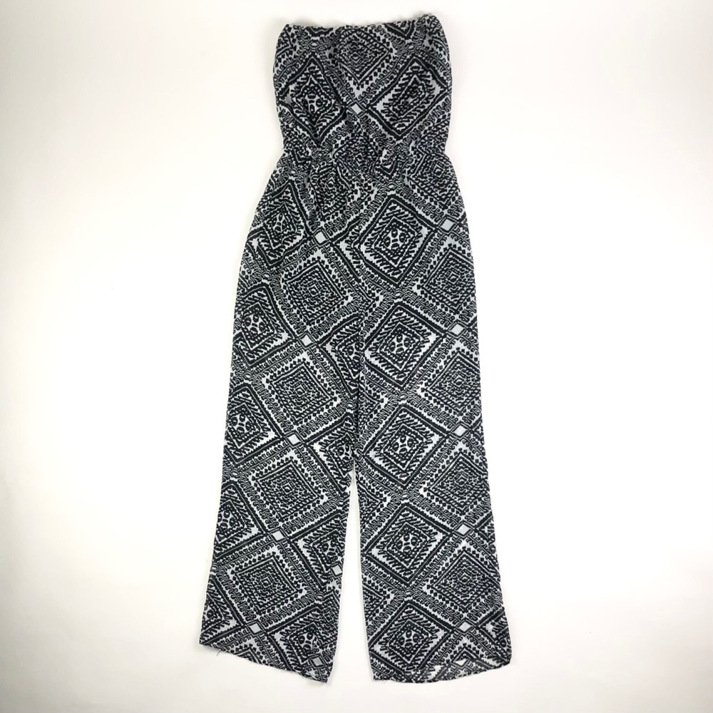 Sevengate Strapless Black Tribal Print Jumpsuit